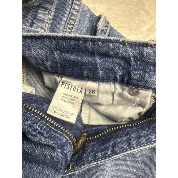 Pistola Distressed Blue Denim Jeans High rise Sz 26 Ripped knee Straight Leg - Picture 8 of 10